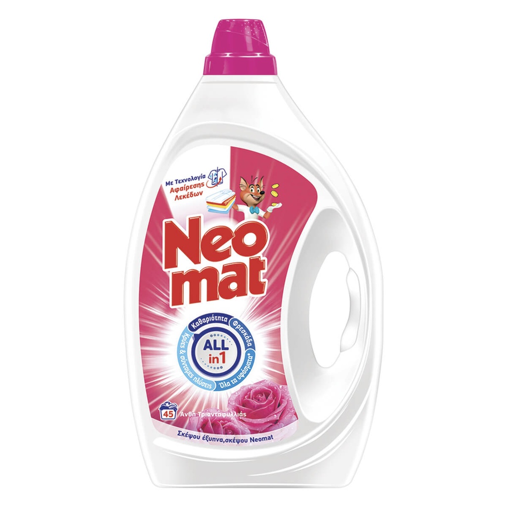 [1022546] Neomat Gel Απορρυπαντικό Πλυντηρίου Ρούχων Άνθη Τριανταφυλλιάς 45 Μεζ