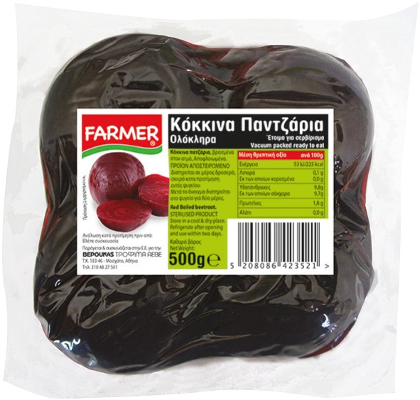 Farmer Παντζάρια Λιθουανίας Βρασμένα σε Ατμό 500g - Έτοιμα προς Κατανάλωση
