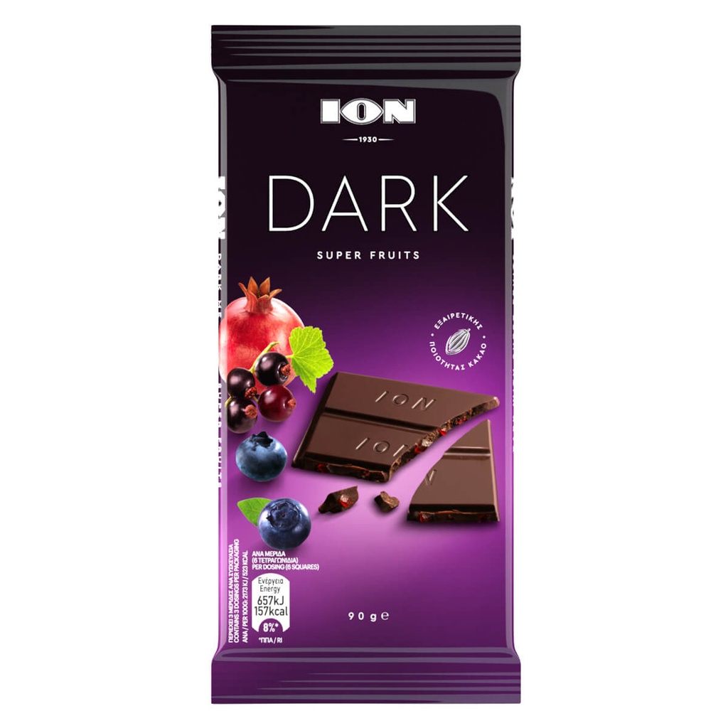 [1000133] ΙΟΝ Σοκολάτα Dark Με Super Fruits 90gr