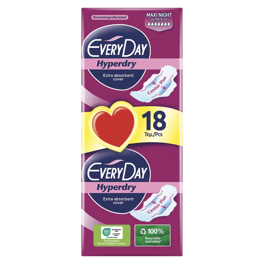 Everyday Hyperdry Maxi Night Ultra Plus Σερβιέτες 18τμχ για Νυχτερινή Προστασία