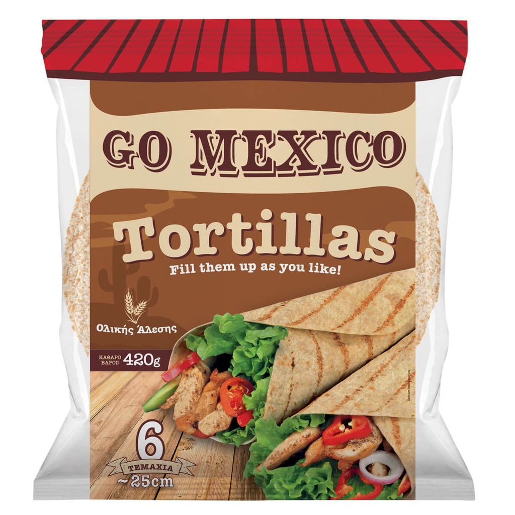 [1013641] Go Mexico Τορτίγιες Ολικής Άλεσης 25cm 6τμχ