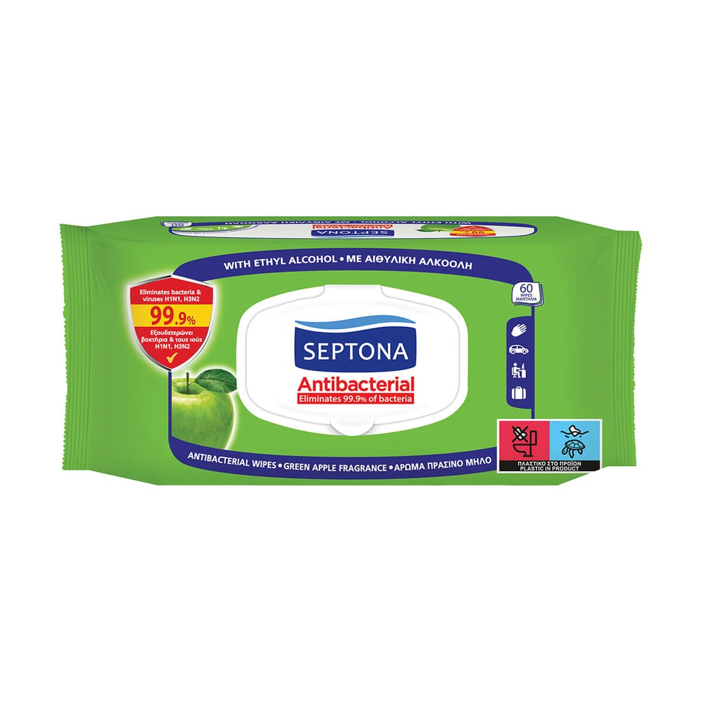 [1010853] Septona Μωρομάντηλα Refresh Wipes Πράσινο Μήλο  60τμχ