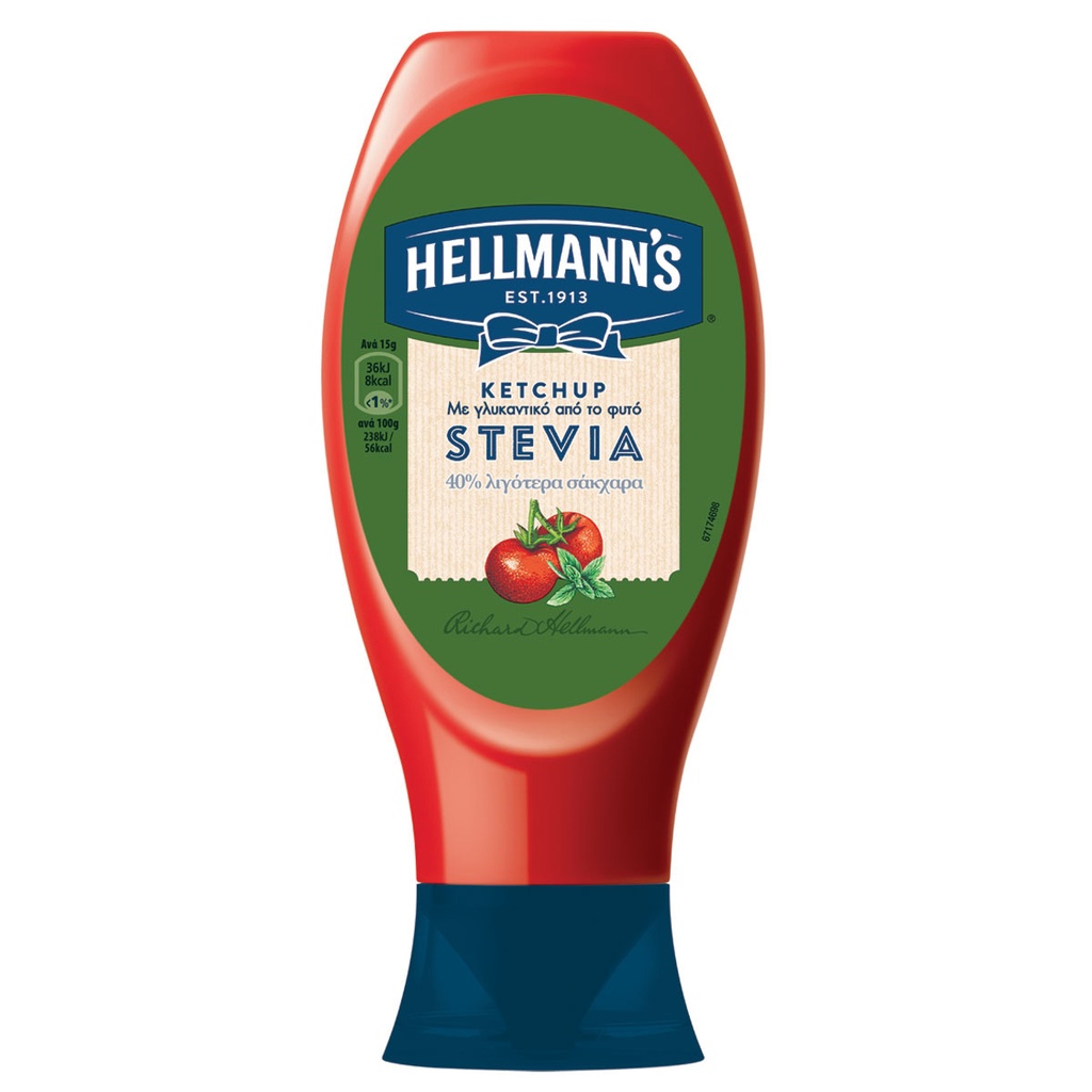 [1001634] HELLMANNS 465G KETCHUP LIGHT STEVIA (TOP DOWN)