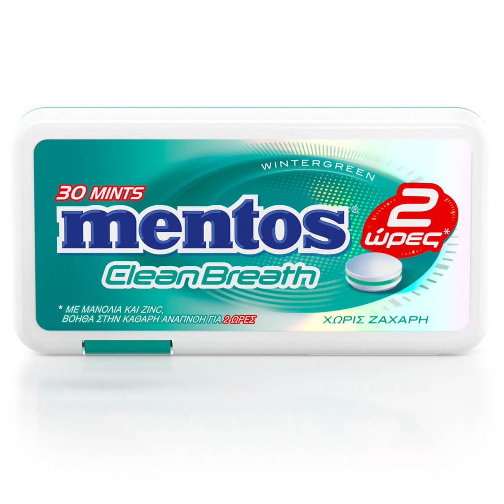 [1007752] Mentos Clean Breath Wintergreen Μικρο Παστίλιες Χωρίς Ζάχαρη 21gr