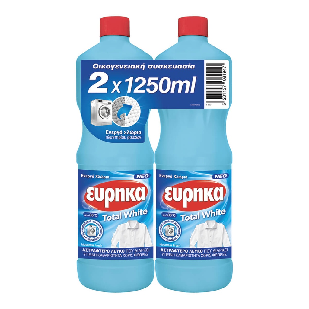 Εύρηκα Total White Καθαριστικό Με Ενεργό Χλώριo 1250ml x 2τμχ