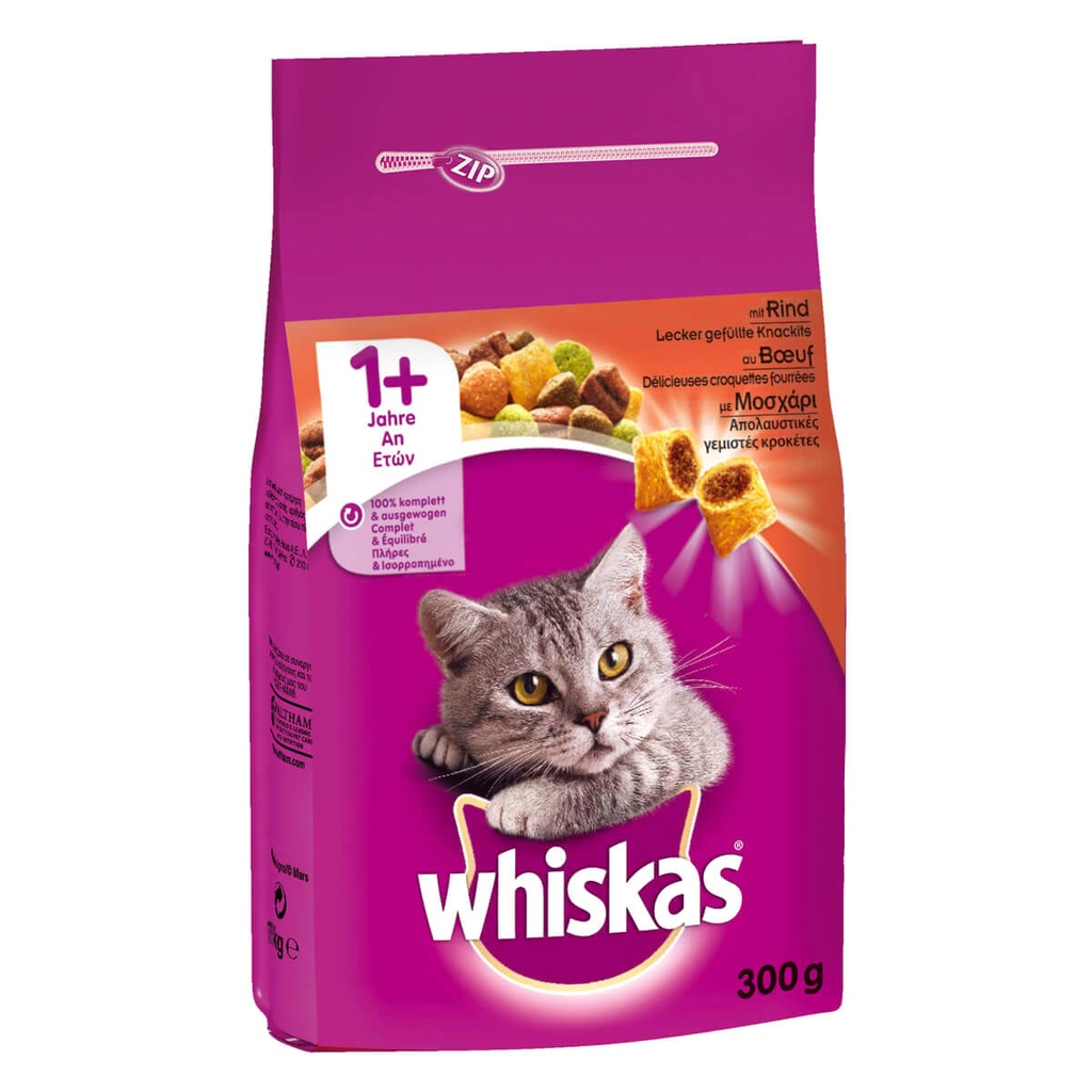 Whiskas Adult Τροφή Για Γάτες Με Μοσχάρι και Γεμιστές Κροκέτες 300gr